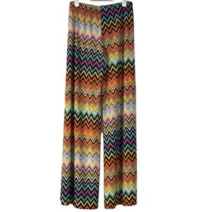 Eric Casuals Multicolor Zig Zag Stripe Stretch Wide Leg Pull On Pants Sz Small